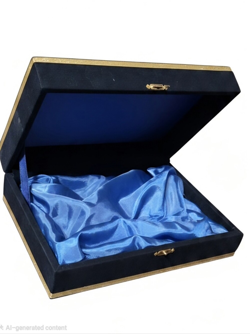 Black Velvet Presentation/Gift Box w Blue Satin Lining Gold-toned Hardware
